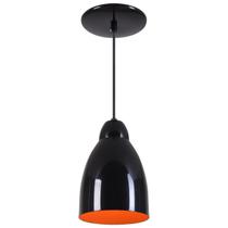 Pendente Bala Luminária Lustre Alumínio Preto Brilhante C/ Laranja - Rei Da Iluminação