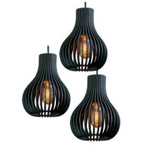 Pendente balaozinha tripla madeira preto para 1 lâmpada e27 attimo Pendente balaozinha tripla madeira preto para 1 lâmpada e27 attimo