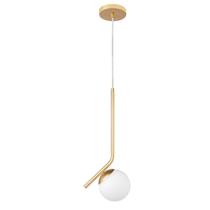 Pendente Ball Globo De Vidro Branco Dourado Haste Diagonal E27 Cabeceira Lup15