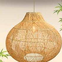 Pendente Bambu Artesanal Casa Cozinha Rattan 50cm Rustico