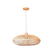 Pendente Batu Rustico 40cm 1xE27 Fibra De Bambu Trançado E Madeira