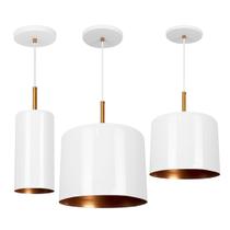 Pendente Bilboquê Grande 1 Médio e 1 Cilindrico Branco Cobre