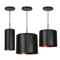 Pendente Bilboquê Grande, 1 Médio e 1 Cilindrico Preto Cobre