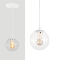 Pendente BRANCO C/ Globo Esfera de Vidro CRISTAL de 14cm