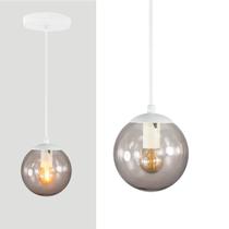 Pendente BRANCO C/ Globo Esfera de Vidro FUME de 14cm