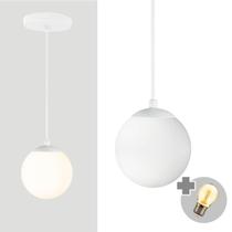 Pendente Branco Com Globo De Vidro Branco De 14Cm + Led 2W