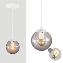 Pendente Branco Com Globo De Vidro Fume De 14Cm + Led 2W