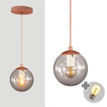Pendente Bronze C/ Globo De Vidro Fume De 14cm + Led 2w