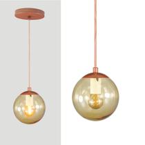 Pendente BRONZE C/ Globo Esfera de Vidro AMBAR de 14cm