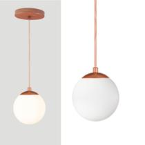 Pendente BRONZE C/ Globo Esfera de Vidro BRANCO de 14cm