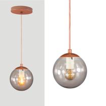 Pendente BRONZE C/ Globo Esfera de Vidro FUME de 14cm