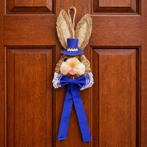 Pendente Cabeça Coelho Com Laço Decoração Páscoa Palha 40cm