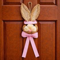 Pendente Cabeça Coelho Com Laço Decoração Páscoa Palha 40cm Pendente Cabeça Coelho Com Laço Decoração Páscoa Palha 40cm