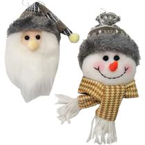 Pendente cabeca papai noel / boneco de neve xadrez / cinza 25cm