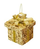 Pendente Caixa De Presente Dourada Com Glitter 10Cm Brillian