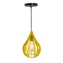 Pendente Chile, Luminária de Teto Cozinha e Sala, Lustre Gota Rústico em Madeira MDF (18x25cm) VÁRIAS CORES - CRIALUX