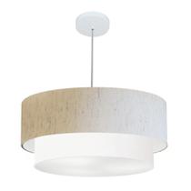 Pendente Cilíndrico Linho Bege e Branco MJ-4353 Para Mesa de Jantar e Estar