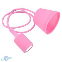Pendente Colorido Silicone Rosa Fio Tecido Soquete E27 Led Pendente Colorido Silicone Rosa Fio Tecido Soquete E27 Led