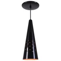 Pendente Cone Furado Luminária Lustre Alumínio Preto Brilhante C/ Cobre - Rei Da Iluminação Pendente Cone Furado Luminária Lustre Alumínio Preto Brilhante C/ Cobre - Rei Da Iluminação