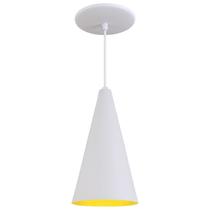Pendente Cone Luminária Lustre Alumínio Branco Textura C/ Amarelo - Rei Da Iluminação Pendente Cone Luminária Lustre Alumínio Branco Textura C/ Amarelo - Rei Da Iluminação