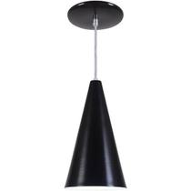 Pendente Cone Luminária Lustre Alumínio E27 Preto Brilhante