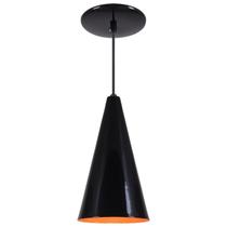 Pendente Cone Luminária Lustre Alumínio Preto Brilhante C/ Laranja - Rei Da Iluminação Pendente Cone Luminária Lustre Alumínio Preto Brilhante C/ Laranja - Rei Da Iluminação