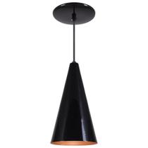 Pendente Cone Luminária Lustre Alumínio Preto Brilhante