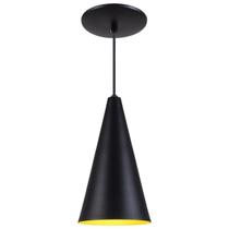 Pendente Cone Luminária Lustre Alumínio Preto Textura C/ Amarelo - Rei Da Iluminação Pendente Cone Luminária Lustre Alumínio Preto Textura C/ Amarelo - Rei Da Iluminação