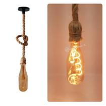 Pendente Corda Sisal Com Lâmpada LED Formato Garrafa 4w Estilo Retro KIT040