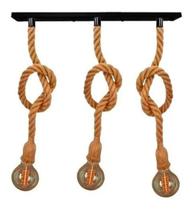 Pendente Corda Sisal Retro Triplo Base Reta E27 Bivolt Pendente Corda Sisal Retro Triplo Base Reta E27 Bivolt