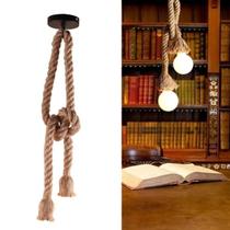 Pendente Corda Sisal Rústico 1,60M Bocal Duplo E27 Lustre Vintage Retro Para Nó Com Canopla De Metal Para Teto Pendente Corda Sisal Rústico 1,60M Bocal Duplo E27 Lustre Vintage Retro Para Nó Com Canopla De Metal Para Teto