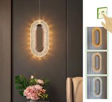 Pendente Cristal Oval Led Dourado Luz 3/1 Moderno Cabeceira