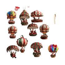 Pendente De Balão De Ar Quente De Natal Em Madeira Com Papai Noel, 10 Peças, Decoração Plana 2D,