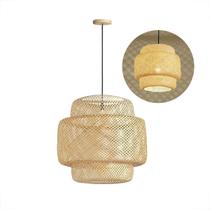 Pendente De Fibra Natural Artesanal De Bamboo E27 Quarto Sala Nat03