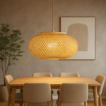 Pendente de Teto Bora-Bora 40cm Fibra Natural Bambu Madeira Bivolt E27 Pendente de Teto Bora-Bora 40cm Fibra Natural Bambu Madeira Bivolt E27