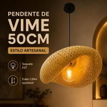 Pendente De Vime Estilo Palha Lustre Artesanal Boho Sala Jantar Varanda Gourmet 50cm Bivolt Pendente De Vime Estilo Palha Lustre Artesanal Boho Sala Jantar Varanda Gourmet 50cm Bivolt
