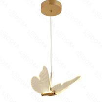 Pendente decorativo de Borboleta Dourado com acrílico 22x18 cm led 3.000K bivolt - Sindora