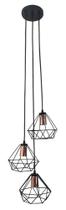 Pendente diamante 3 lampadas com soquete cobre rose