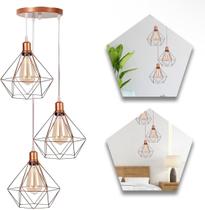 Pendente Diamante Rose Gold Pirâmide Aramado Base Tripla, Fio Cristal