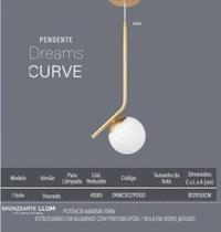 Pendente dreams curve 1 lâmpada e27 dourado 12x150cm bronzearte llum
