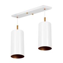 Pendente Duplo Bilboquê Cilindrico Retangular Branco c/Cobre