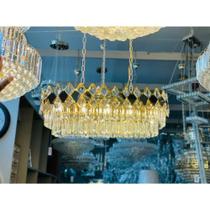 Pendente Duplo Lustre Losangos Cristal e Metal Pingentes