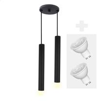 Pendente Duplo Tubo Palito Moderno 30cm Preto + LED 4w