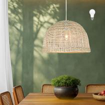 Pendente Em Fibra Natural Junco Artesanal Mesa Nat49 + Led