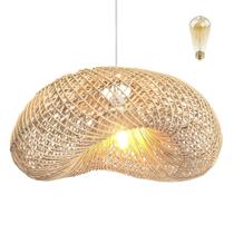 Pendente Em Fibra Natural Rattan Artesanal Mesa Nat70 + Led