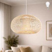 Pendente Em Rattan Fibra Natural 44cm Briss Quarto Fib07 Led Pendente Em Rattan Fibra Natural 44cm Briss Quarto Fib07 Led