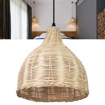 Pendente Fibra Natural Bambu Lustre Meia Lua 26cm Palha Rattan Artesanal Para 1 Lâmpada LED E27 Rustico Moderno De Vime Pingente Suspenso