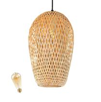 Pendente Fibra Natural Em Bambu Palha Nat63 + Led