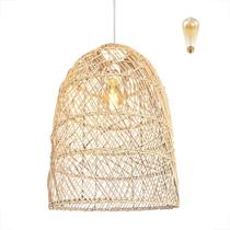 Pendente Fibra Natural Rattan Artesanal Boho Nat72 + Led