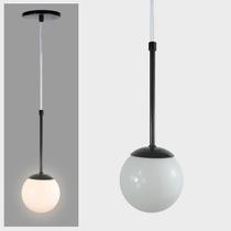 Pendente Globo Esfera de Vidro Branco 120 com Haste - PRETO Pendente Globo Esfera de Vidro Branco 120 com Haste - PRETO